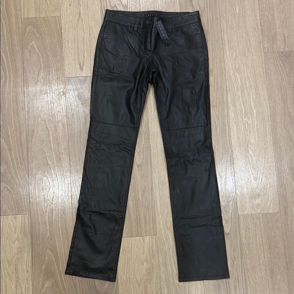 Theory Emme L Black Straight Leg Leather Low Rise Pants Size 2 NEW!
